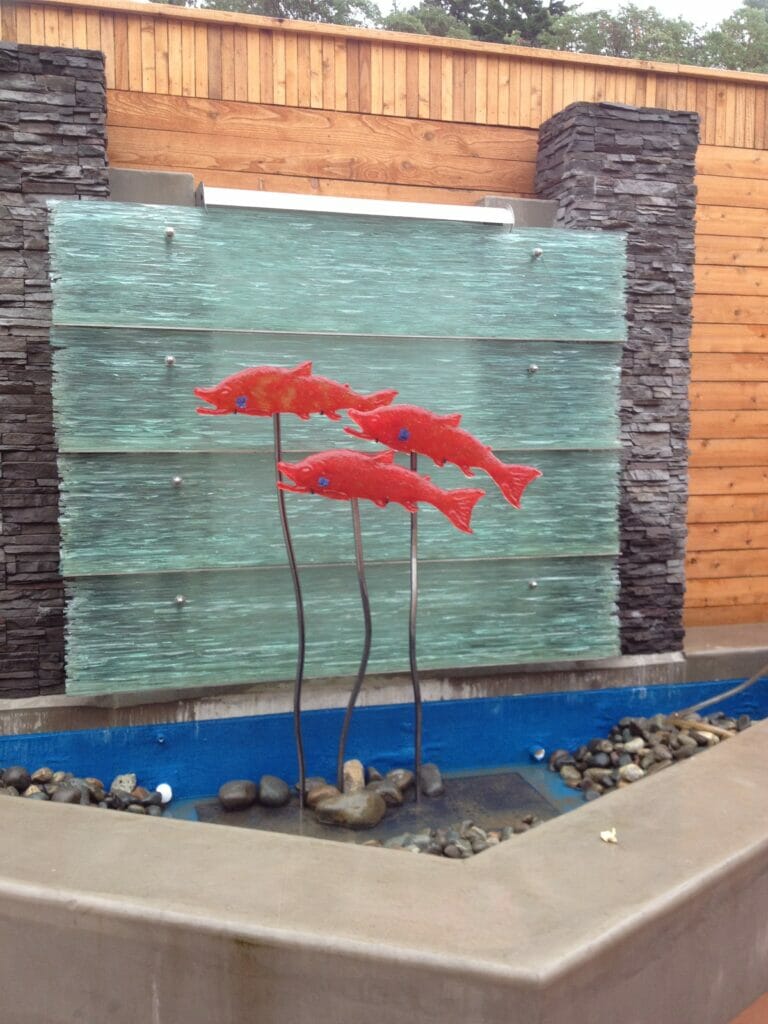 commercial Comm-Harrison healing garden, glass Fountain and salmon